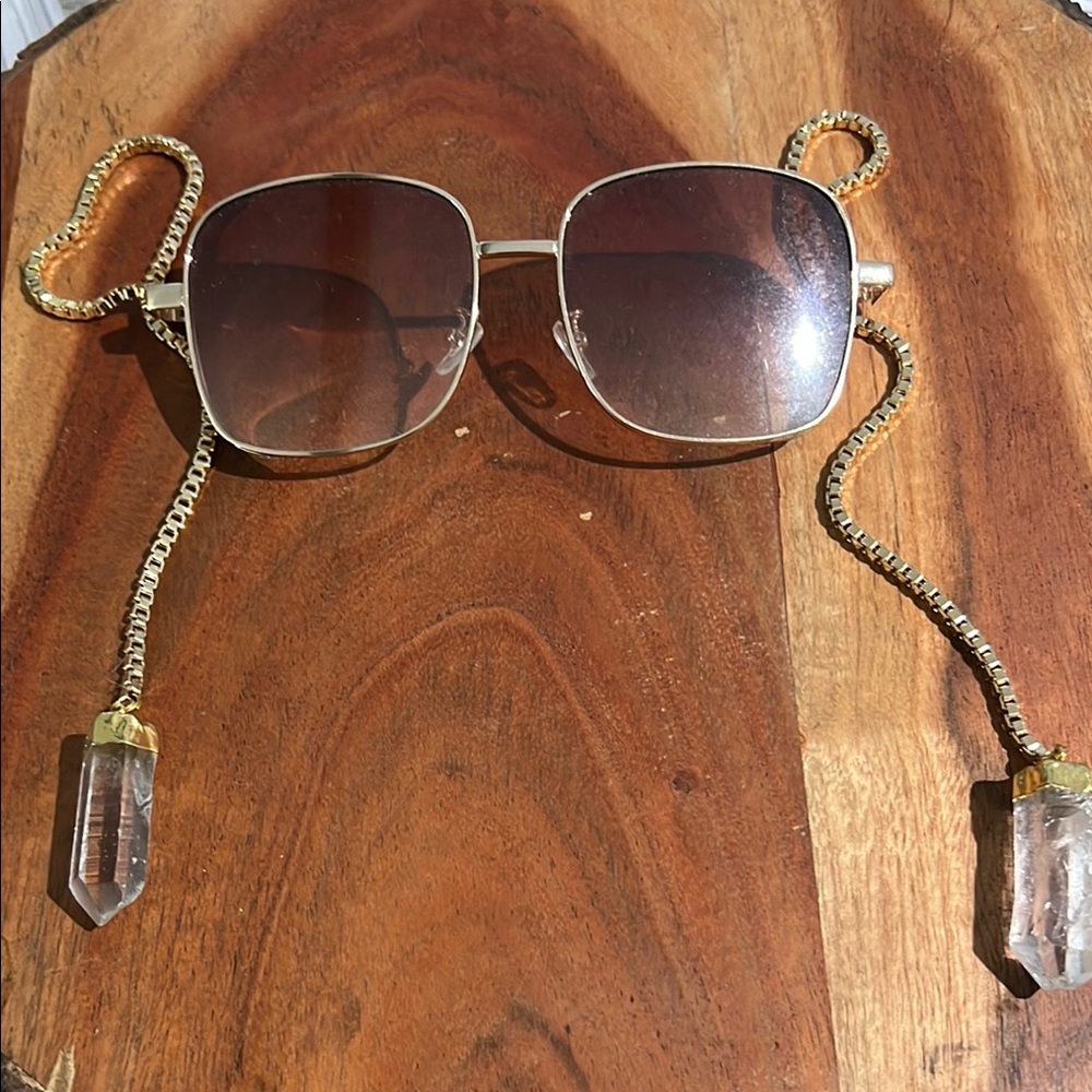 Gold Aviator Glasses with Chain Embellishment